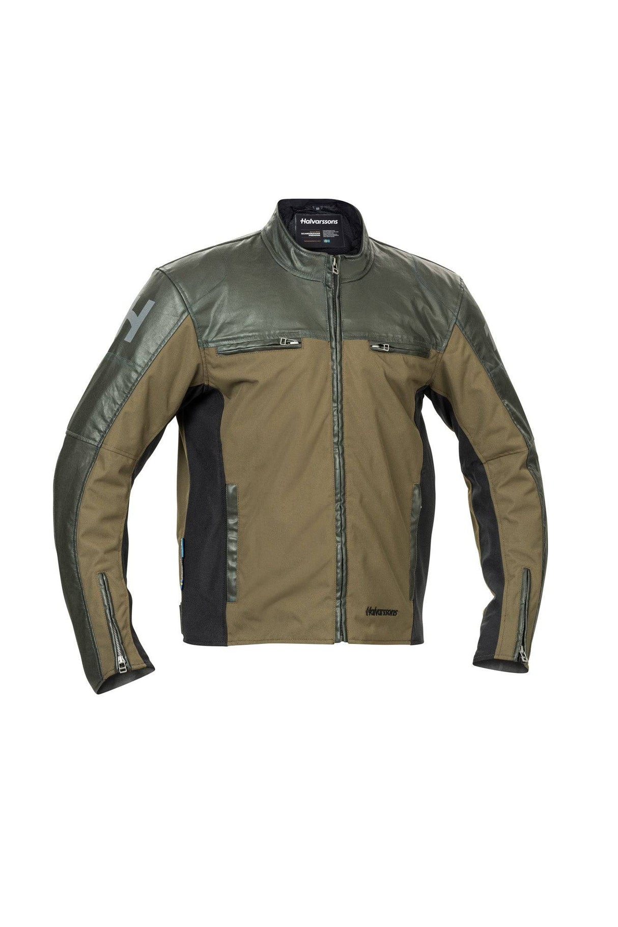 Halvarssons Motorradjacke Holmen in Braun und Olivgrün, robuste Jacken-Classic mit wetterfester Oberfläche und verstellbaren Elementen