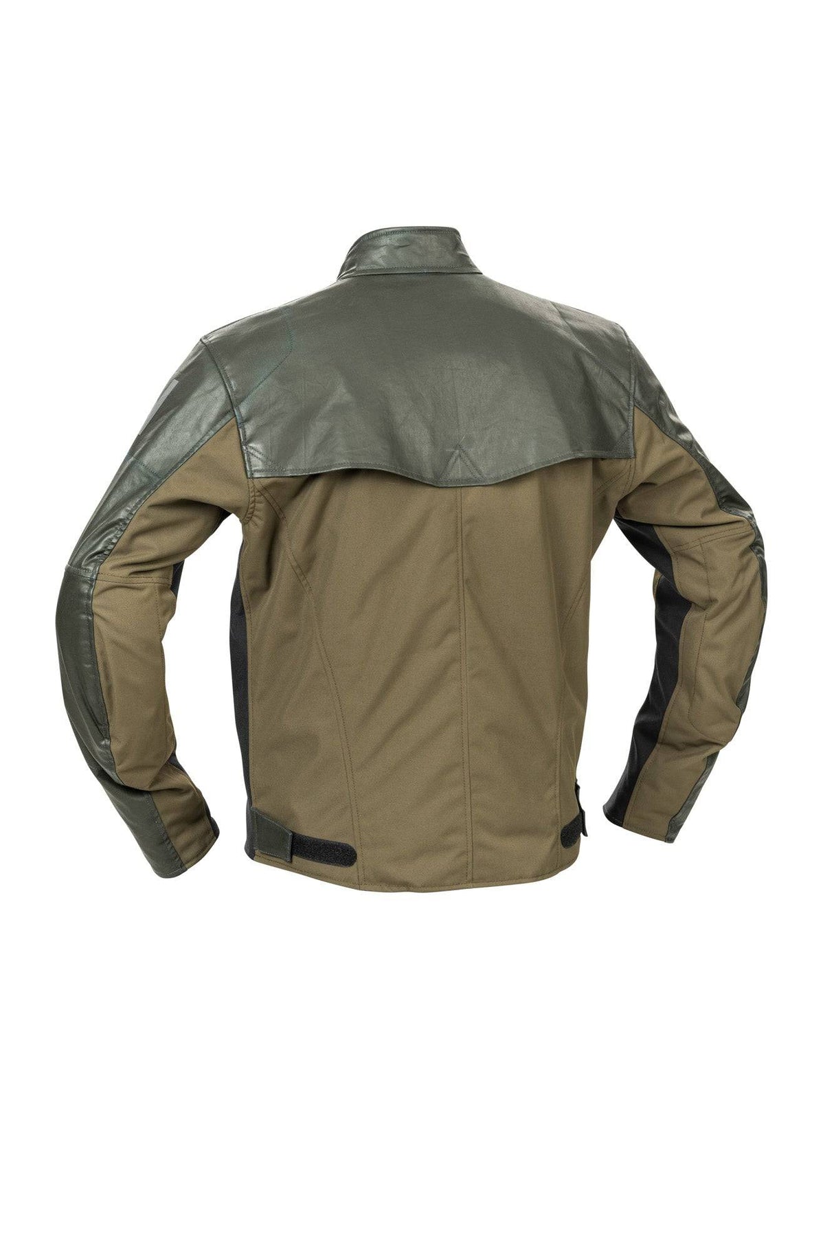 Halvarssons Motorradjacke Holmen in Braun und Olivgrün, klassische Jacken-Design, strapazierfähiges Textil mit Reißverschlüssen.