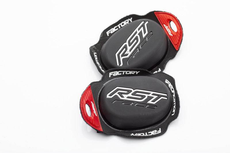RST Factory Knieschleifer mit umgekehrtem Klettverschluss, bequemes Bekleidungszubehör für Motorradsicherheit, in Schwarz.