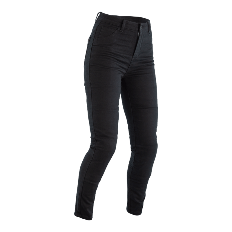 Schwarze RST Damen Motorradjeans im Jeansstil, verstärkt, aus Textil mit kurzem Bein und Twill-Details, perfekte Passform.