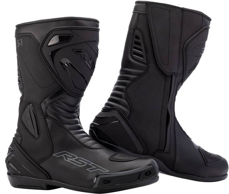 Schwarze Damen-Motorradstiefel von RST, S1 Touring Stiefel mit robustem Design und sicherer Passform für Motorradfahrten.