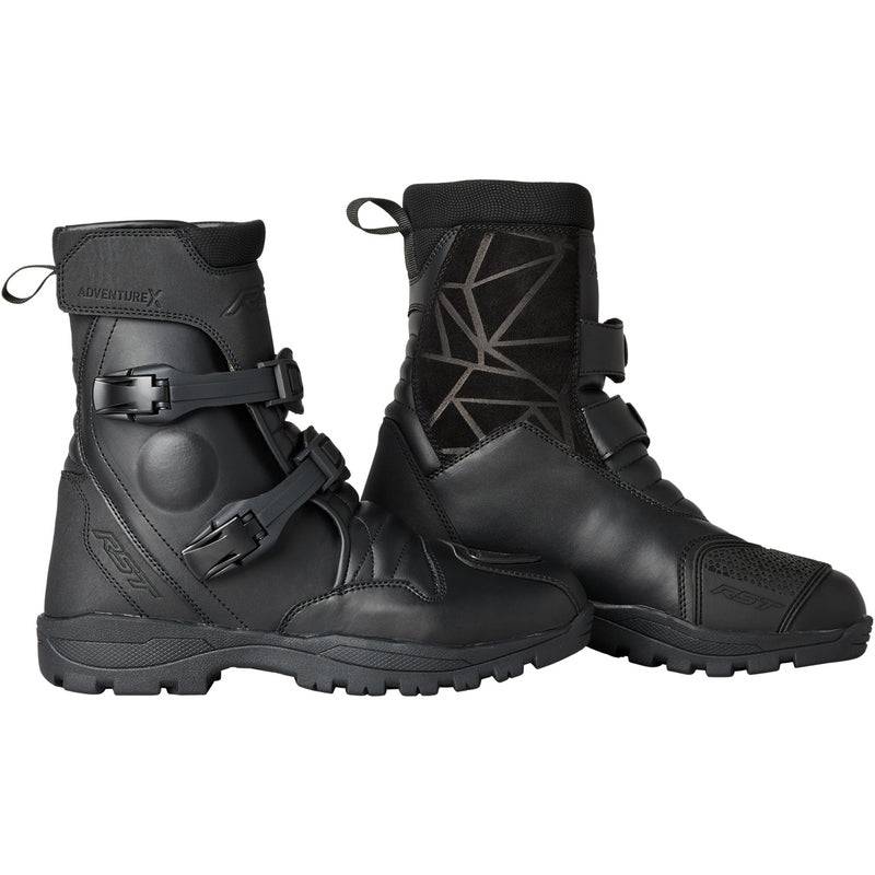 Schwarze RST ADV-X Mid Wasserdichte Adventure Motorradstiefel mit CE-Zertifizierung, robustes Design für off-road Fahrten.