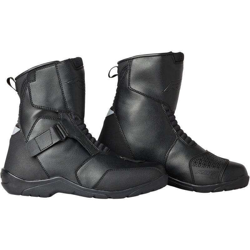 Schwarze RST Axiom mid Wasserdichte Motorradstiefel für Herren, Touring-Stiefel mit CE-Zertifizierung, wasserdicht und sicher.