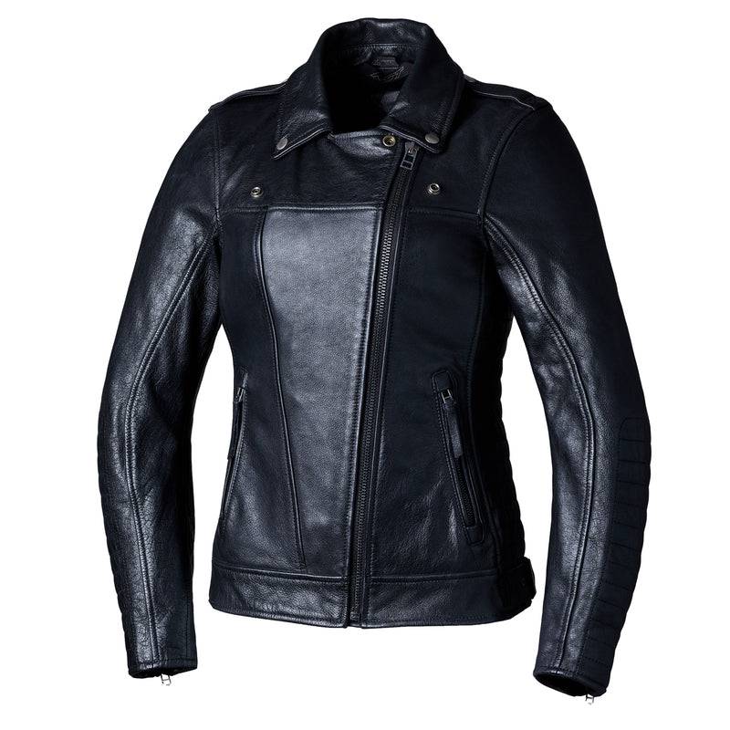Schwarze Damen-Lederjacke RST Ripley2 CE, klassische Jacke aus Leder mit stylishen Details, frontal fotografiert
