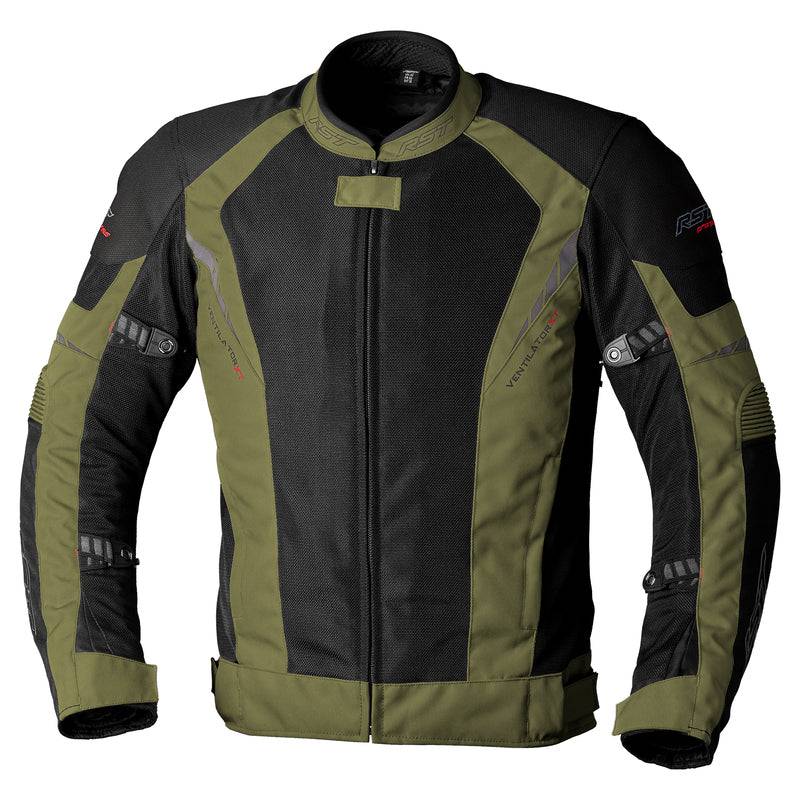 Graue RST Ventilator-XT CE Textil-Motorradjacke für Herren in Grün, touring Jacke mit Belüftung und reflektierenden Elementen.
