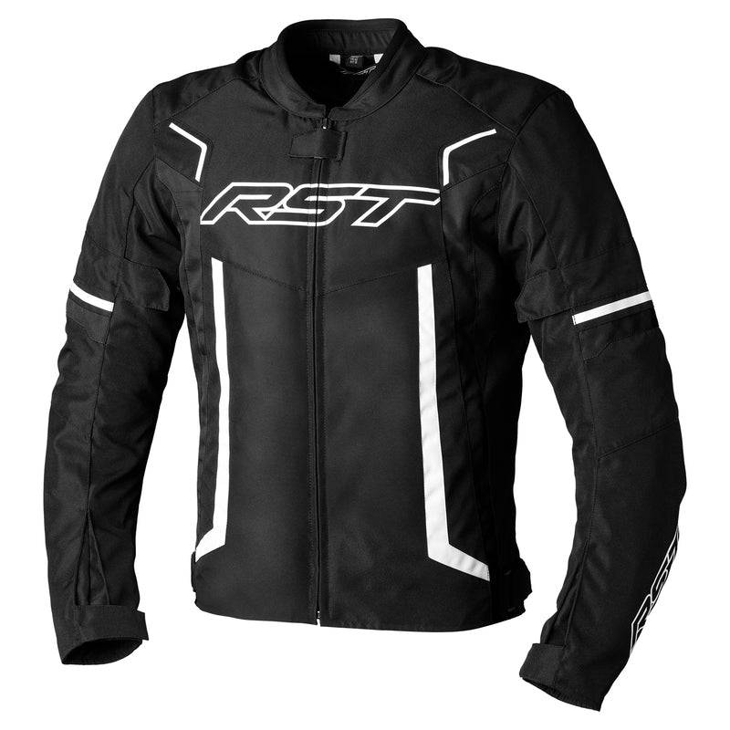 Weiße RST Pilot EVO CE Textil-Motorradjacke für Herren, touring Jacke mit Schutz und reflektierenden Details.