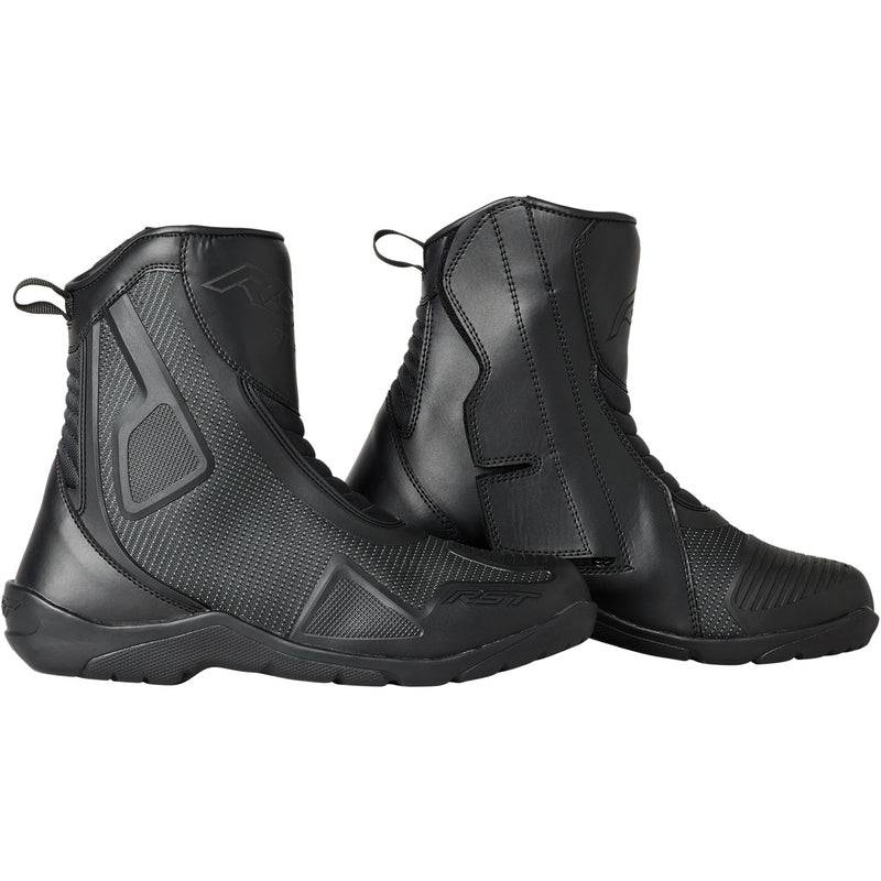 Schwarze RST Atlas Mid Wasserdichte CE Motorradstiefel für Herren, touring, mit robustem Design und stabiler Sohle.