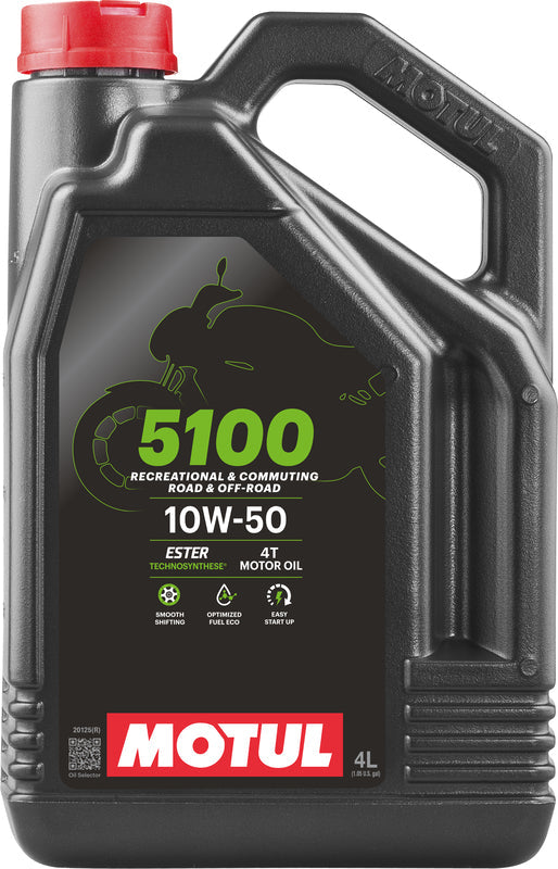 MOTUL 5100 4T Motorenöl 10W50, 4 Liter, hochwertiges 4T-Öl für Motorräder, flüssige Schmierung und Schutz