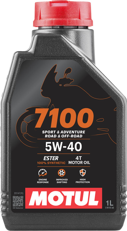 MOTUL 7100 4T Motorenöl 5W40, 1 Liter Flasche, hochwertiges 4-Takt-Öl für Motorräder, klarer Behälter, Etikett sichtbar