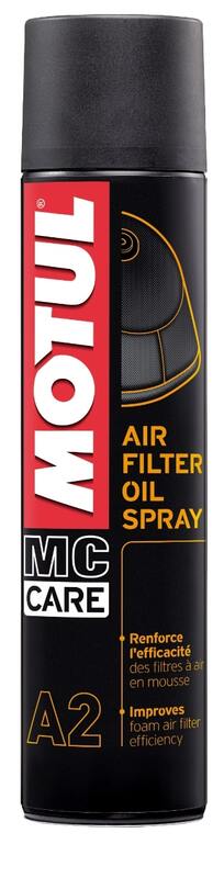 MOTUL MC Care A2 Luftfilteröl in 400ml Flasche, spezielles Öl zur Schmierung und Pflege von Luftfiltern, auf dem Bild sichtbar