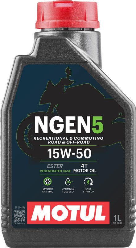 MOTUL NGEN 5 Motoröl 15W-50 4T-Öl in 1-Liter-Flasche, hochwertige Schmierung für Motorradmotoren, Nahaufnahme