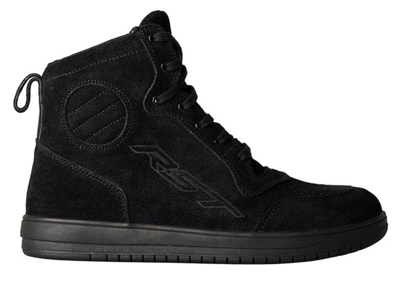 Schwarze RST Hoch-Top Motorradstiefel aus Wildleder, strapazierfähige Schuhe für sicheren Fahrkomfort und stilvollen Look.