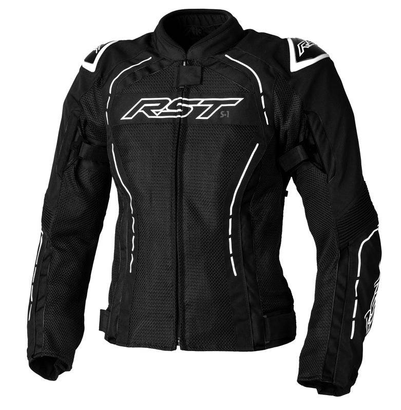 Schwarze und weiße RST Damen S1 Mesh CE Textil-Motorradjacke, touring Jacke mit Mesh-Einsätzen, für Damen, wind- und wasserabweisend