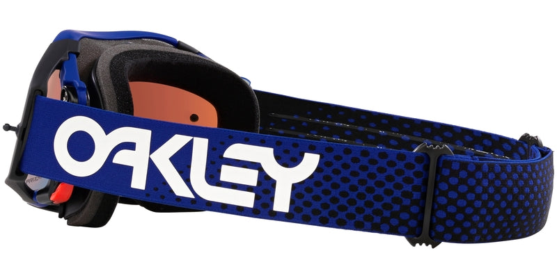 OAKLEY Airbrake MX Brille in Blau mit Prizm MX Sapphire Gläser, Schutzbrille für Motocross, zeigt Brille und Gläser im Bild
