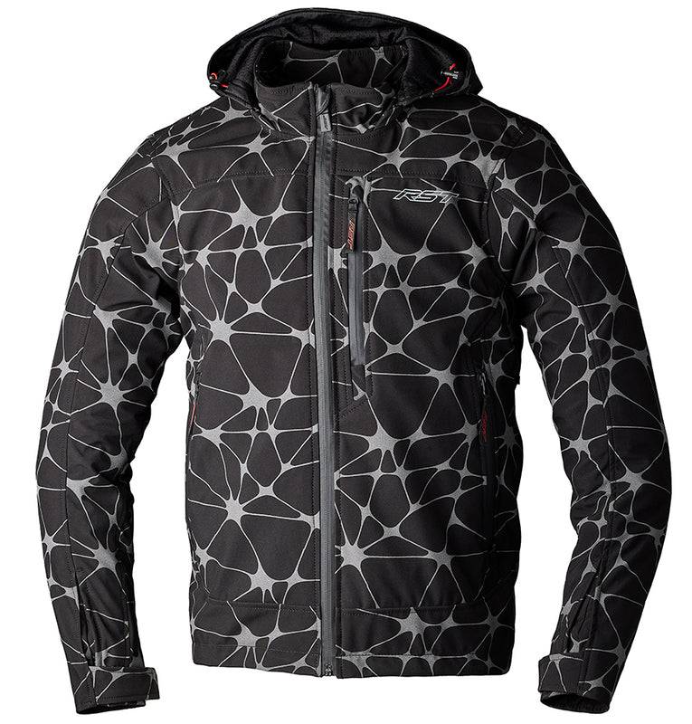 Schwarze und graue RST Havoc CE Textil-Motorradjacke für Herren, urbane Motorradjacke mit Schutzprotektoren, Frontreißverschluss.