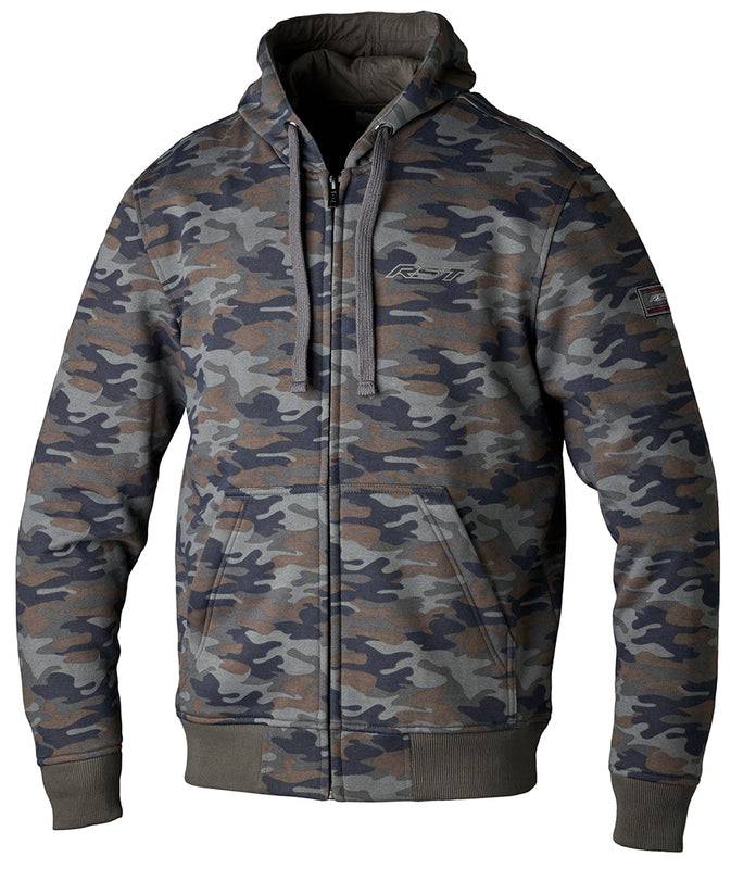 Grauer RST Urban CE Kapuzenpulli mit Camouflage-Muster, urbaner Jackenstil, auf weißem Hintergrund.