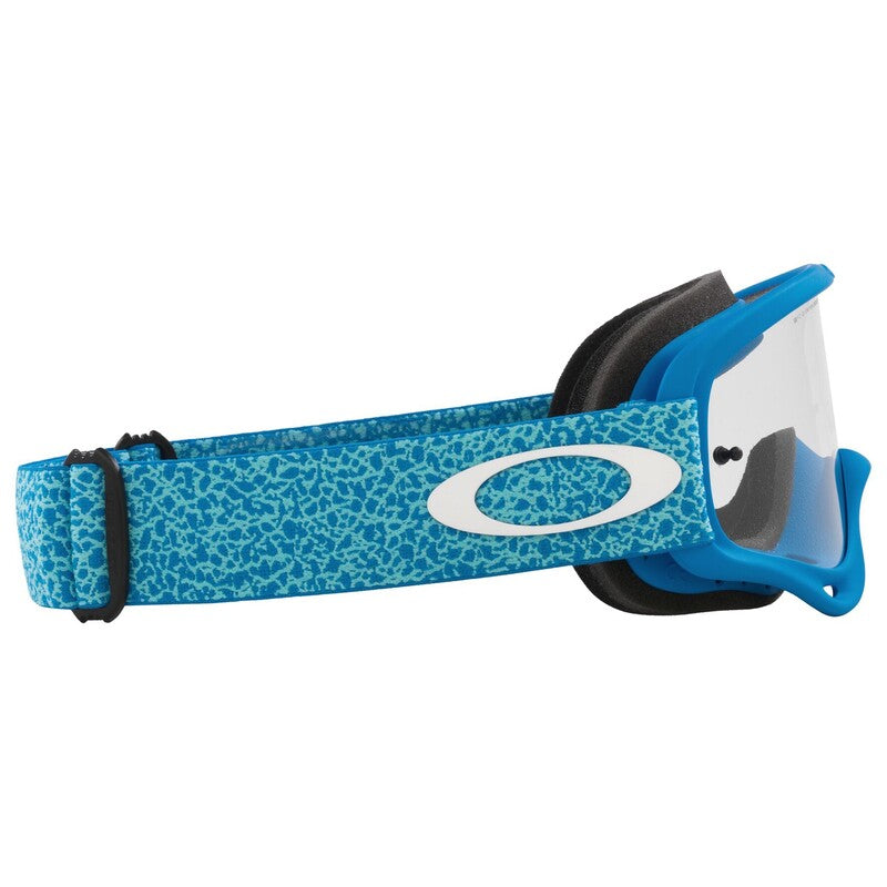 OAKLEY O-Frame MX Brille in Blau mit Crackle-Design und klaren Gläsern, Ersatzteile-Brille für motocross.