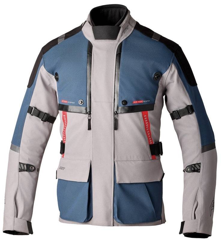 RST Pro Series Vulcan CE Textil-Motorradjacke in Silber und Blau, Adventure-Jacke mit Schutzprotektoren, für sicheren Motorradfahrstil