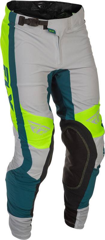 Fly Racing Lite MX-Hose in Grau, Lime und Teal, bequem und strapazierfähig für Motocross-Fahrten, mit flexiblem Material.