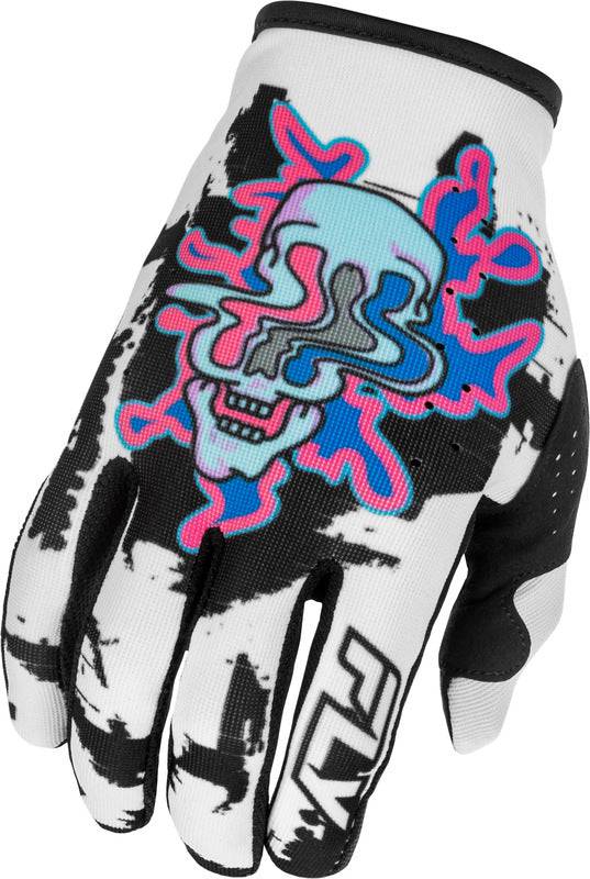 Fly Racing Lite Warp Special Edition MX-Handschuhe in Weiß, Blau und Rosa, mit strapazierfähigem Material und komfortabler Passform