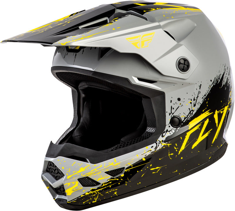 Fly Racing Kinetic Drip Jugend Helm Grauschwarzgelb