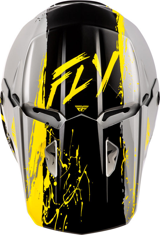 Fly Racing Kinetic Drip Jugend Helm Grauschwarzgelb