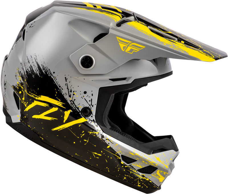 Fly Racing Kinetic Drip Jugend Helm Grauschwarzgelb