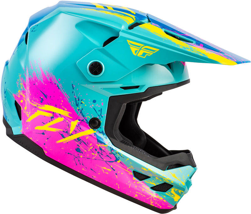 Fly Racing Kinetic Drip Jugend Helm Turquoiserosagelb