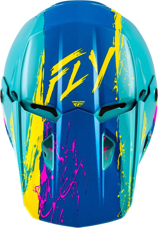 Fly Racing Kinetic Drip Jugend Helm Turquoiserosagelb