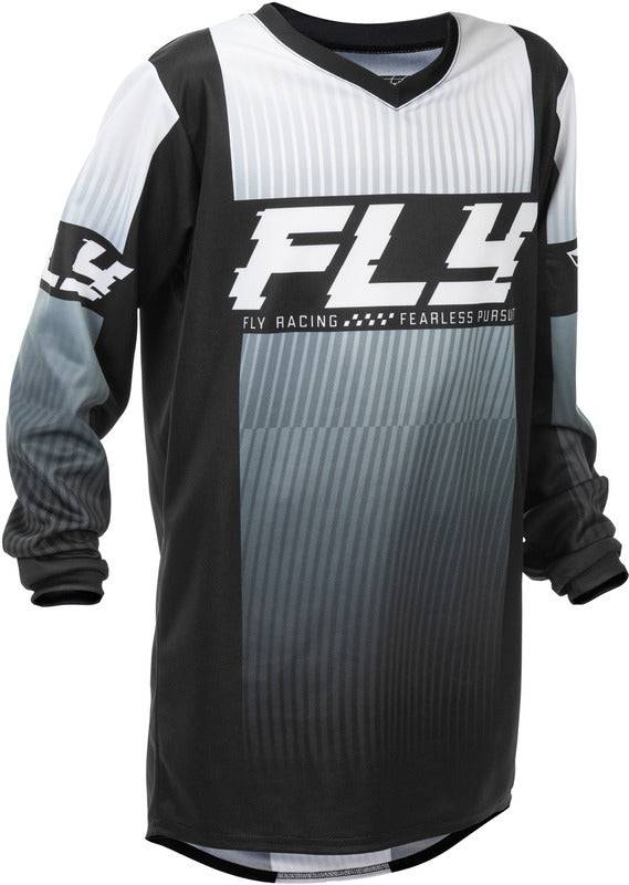 Fly Racing F 16 Kinder-Motorrad-Jersey in Schwarz und Weiß, atmungsaktives MX-Jersey für Jugendliche, mit stylischem Design