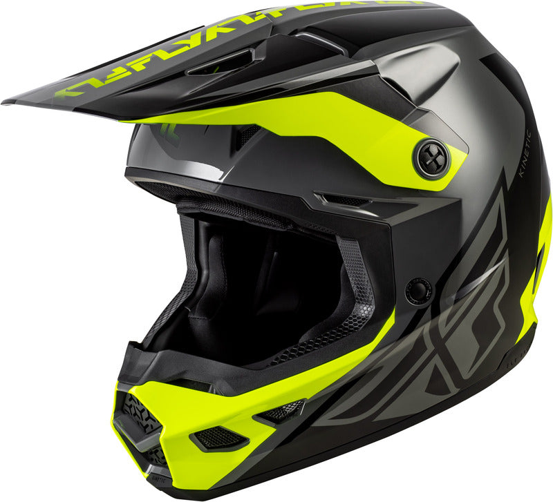 Fly Racing Kinetic Crest Helm Grauschwarzneon Gelb