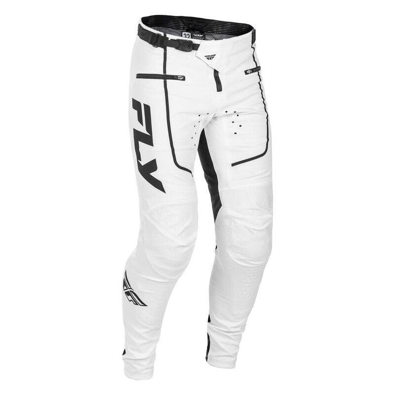 Fly Racing Rayce Jugend MX-Hose in Weiß und Schwarz, robuste Fahrradhose mit gepolsterten Knien für jungen Radfahrer.