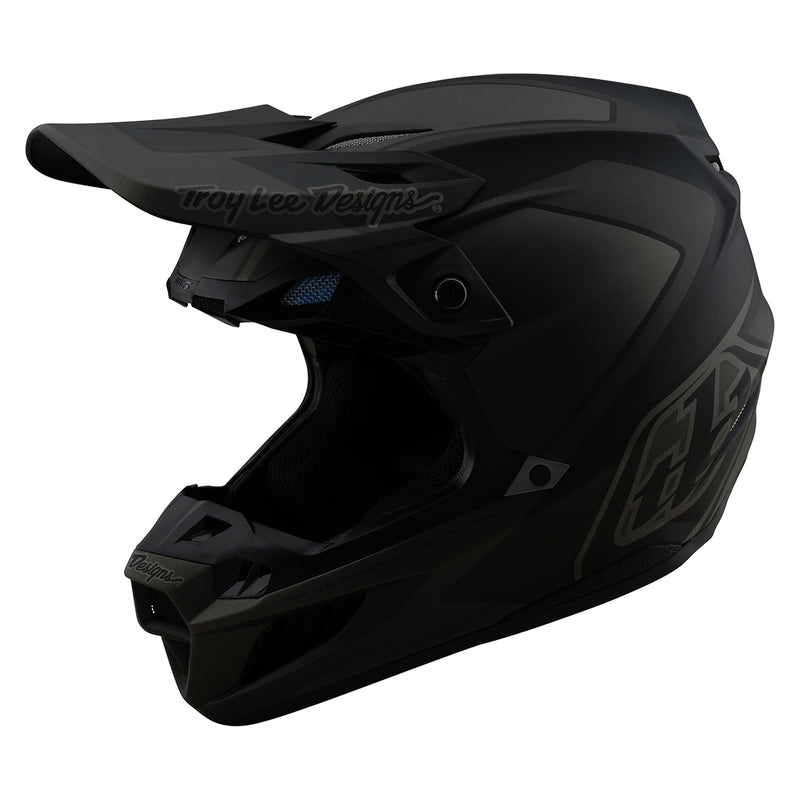 Schwarzer Troy Lee Designs Se5 Composite Mono Motocrosshelm mit Visier und Belüftungsöffnungen, für optimalen Schutz und Komfort