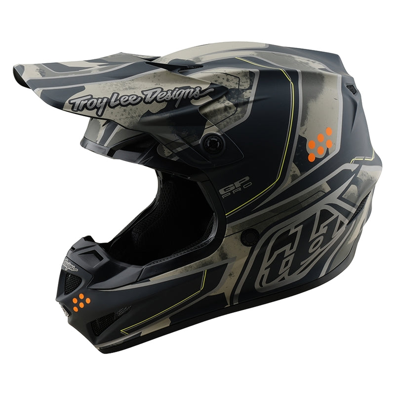 Schwarzer Troy Lee Designs GP Pro Trooper Motocrosshelm mit Belüftungsöffnungen und visier, Schutzhelm für Offroad-Motocross