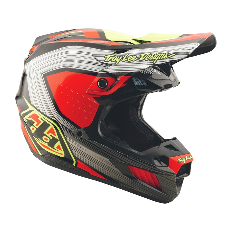 Troy Lee Designs Se5 Composite Motocrosshelm in Schwarz mit Infra Rot Streifen, leichter Helm für Offroad-Motocross.