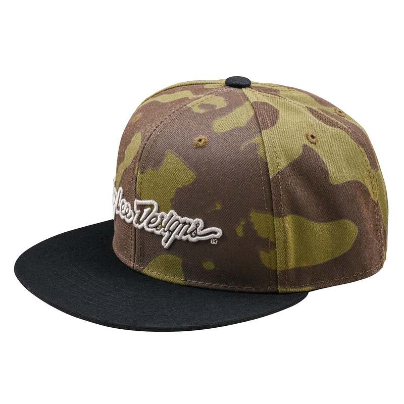 Troy Lee Designs Flat Bill Snapback Signature Cap Camo Grün