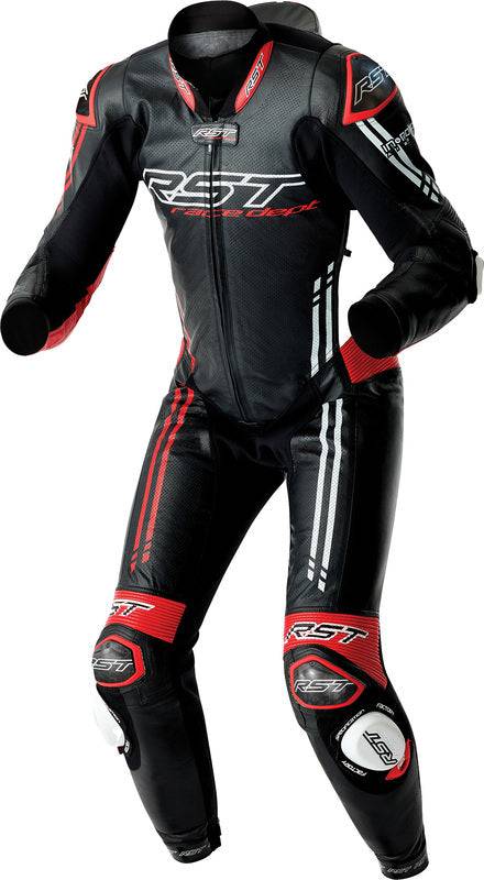 Schwarze, rote und weiße RST Race Dept V4.2 D3O Airbag Lederkombi für Motorrad, 1-teilig, aerodynamisches Design