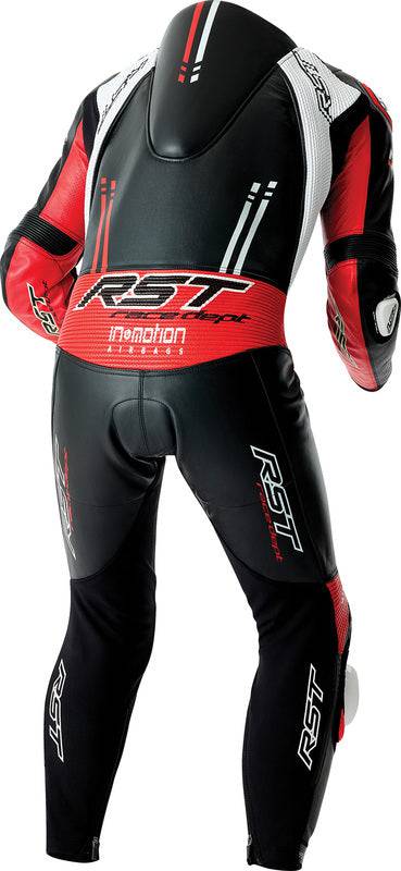 Schwarze, rote und weiße RST Race Dept V4.2 D3O Airbag Lederkombi für Motorradsport, einteilig, aus Leder, mit Airbag-Technologie
