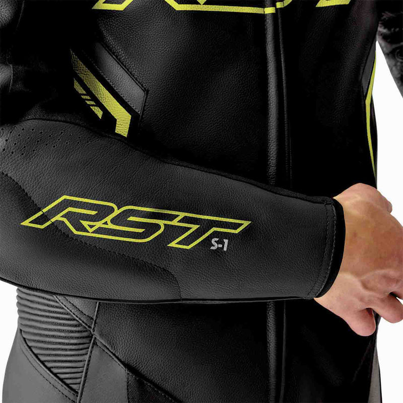 RST S1 D3O Motorrad Lederkombi - Schwarz/Flo Gelb
