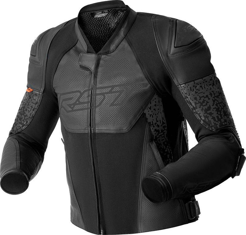 Schwarze RST Pro Series Supersport-K Motorradjacke aus Leder mit D3O-Schutzeinsätzen, Adventure-Design, sichtbare Details