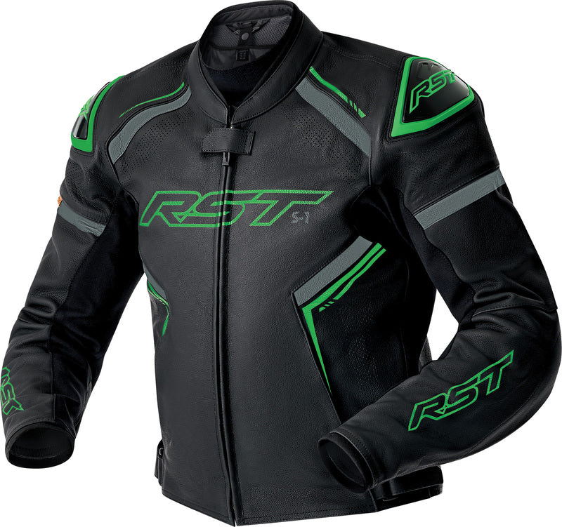 RST S1 D3O Leder Motorradjacke - Schwarz/Neon Grün