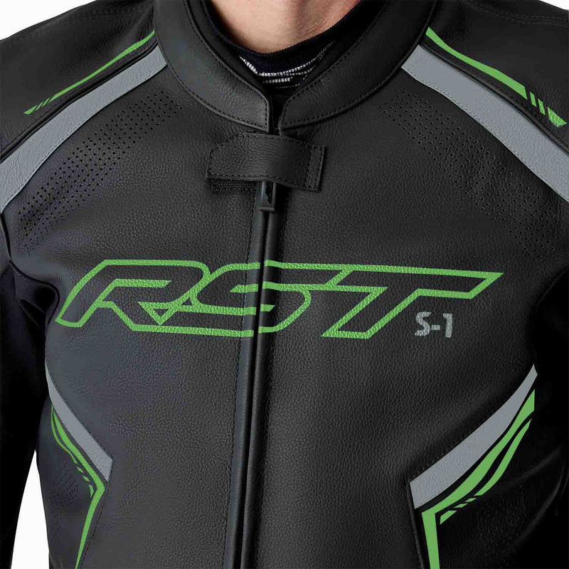 RST S1 D3O Leder Motorradjacke - Schwarz/Neon Grün