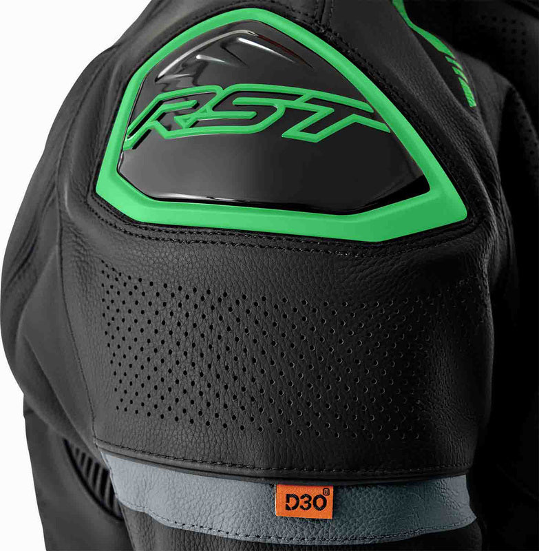 RST S1 D3O Leder Motorradjacke - Schwarz/Neon Grün