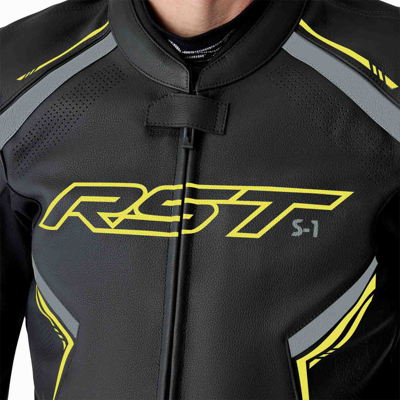 RST S1 D3O Leder Motorradjacke - Schwarz/Neon Gelb