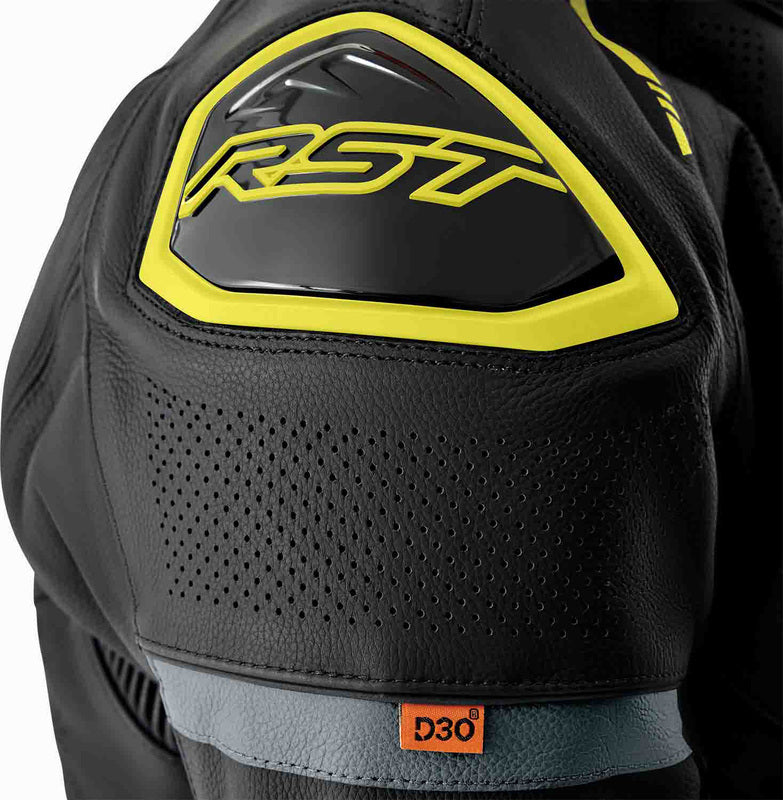 RST S1 D3O Leder Motorradjacke - Schwarz/Neon Gelb