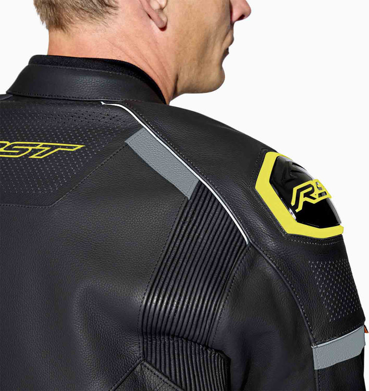 RST S1 D3O Leder Motorradjacke - Schwarz/Neon Gelb