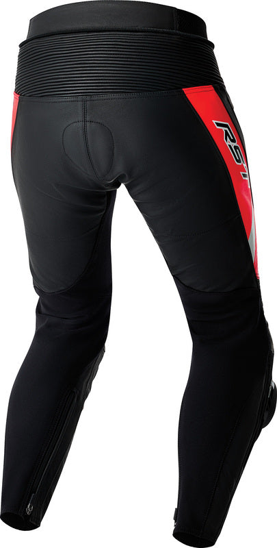 Schwarze RST Tractech Evo D30 Leder Motorradhose mit Flo Rot Akzenten, Touring-Model, sichtbarer Schutz und robuste Verarbeitung
