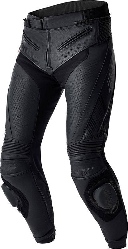Schwarze RST Tractech Evo D30 Leder Motorradhose in Kurzgröße, Touring-Hose mit Schutzprotektoren, sichtbares Lederdesign