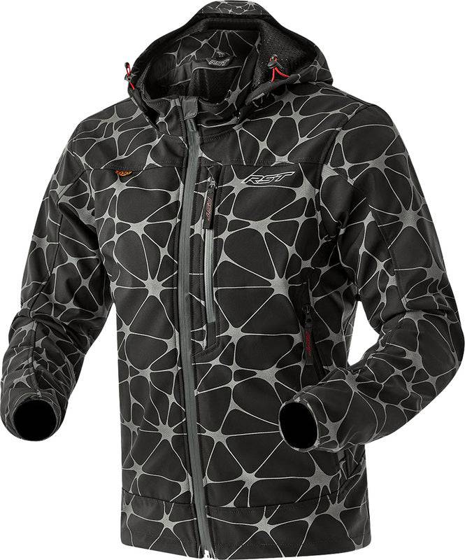 Schwarze und graue RST Havoc D3O Textile Motorradjacke für urbane Fahrten, robustes Design mit Schutzprotektoren.