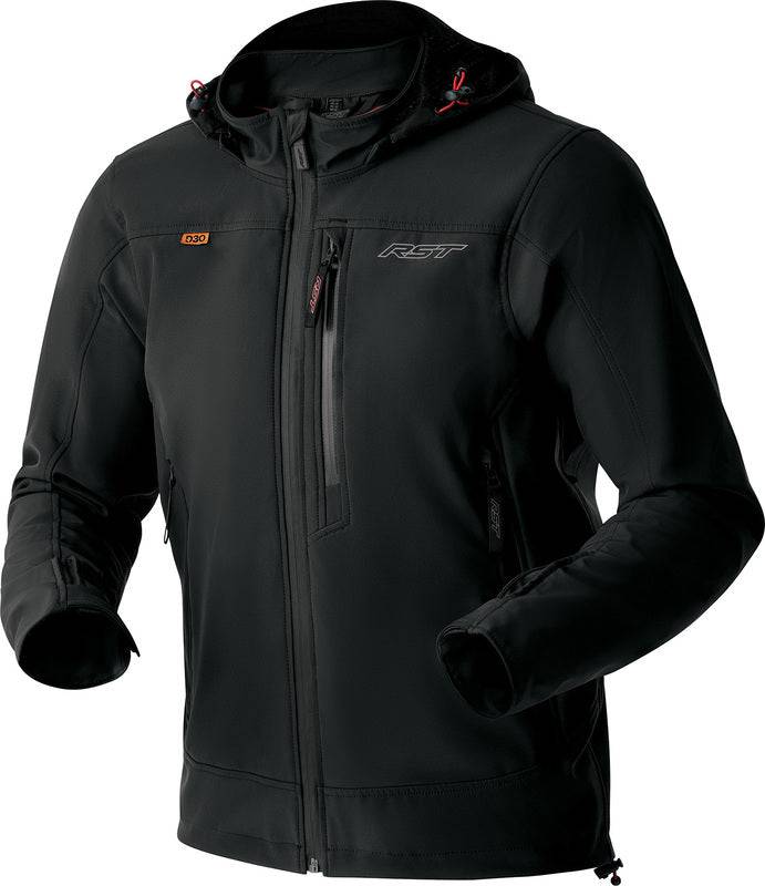 Schwarze RST Havoc D3O Textile Motorradjacke für urbane Fahrer, mit Schutzpolstern und stylischem Design.